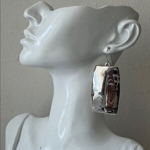 E&L Sterling Silver Statement Geometric Rectangular Cut Out Earrings 2.5in long